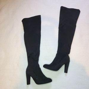 Wild Diva Black Faux-Suede Thigh-high Heeled Boots 6.5